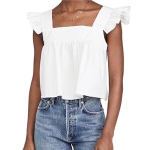 WAYF Dottie Flutter Sleeve Top Sz S White Flounce Hem Square Neck Crop Blouse